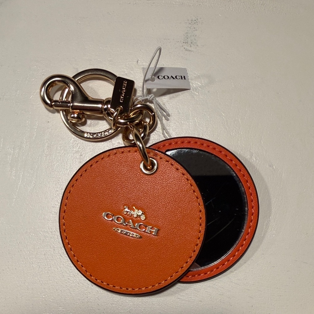Coach Burnt Orange Leather Keychain with Mirror